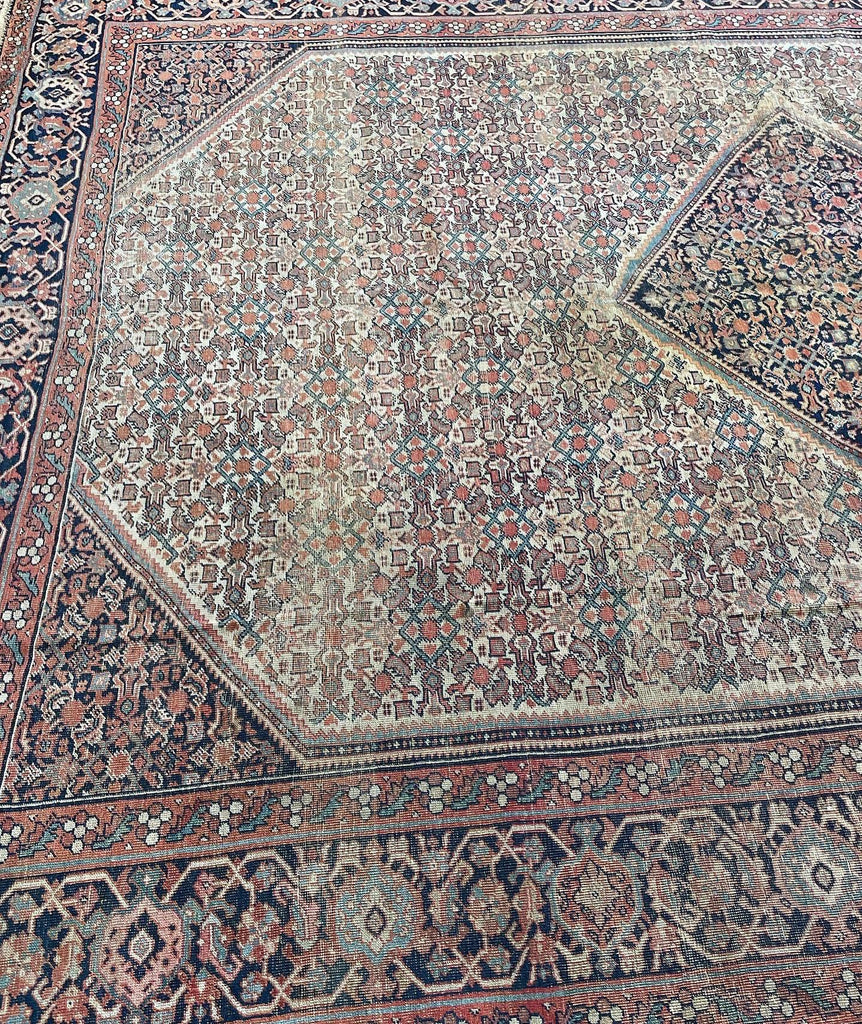 GENUINE Old-World Antique Beauty - Soft Eggshell Beige with Blush, Blue, & Terracotta | 8.8 x 12