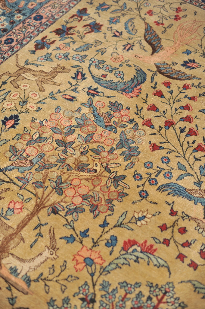 RARE "CREATOR'S VISION" PARADISE TREE OF LIFE TABRIZ with Phoenix, Leopards, Fawn, & Roosters | Camel Ground & Bakshayesh Blue Border | UNREAL | 9.8 x 13