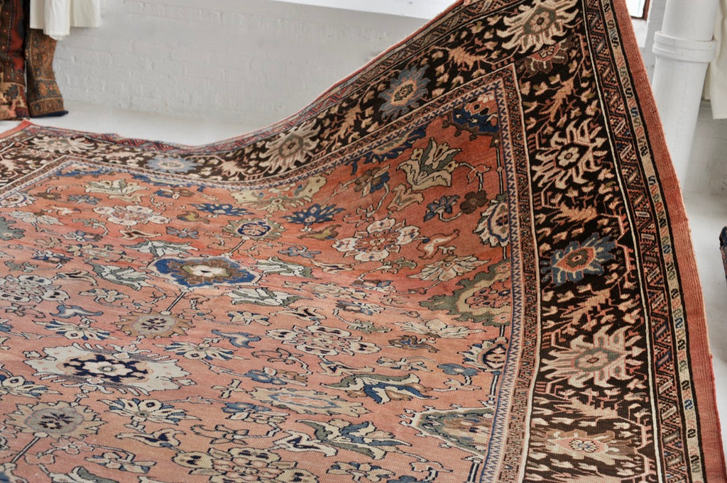 SOLD | MAGNIFICENT Antique Mahal with Naive Botanical Drawing | Truly Gorgeous Hues with Muted Apricot, Terracotta, Salmon, Clay, Rust | ~ 10.5 x 14