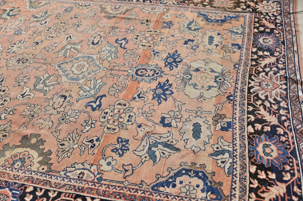 SOLD | MAGNIFICENT Antique Mahal with Naive Botanical Drawing | Truly Gorgeous Hues with Muted Apricot, Terracotta, Salmon, Clay, Rust | ~ 10.5 x 14