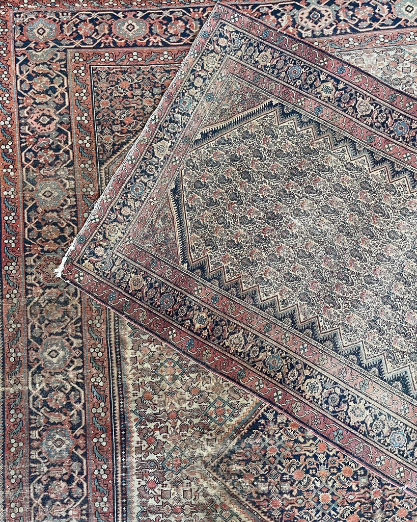 GENUINE Old-World Antique Beauty - Soft Eggshell Beige with Blush, Blue, & Terracotta | 8.8 x 12