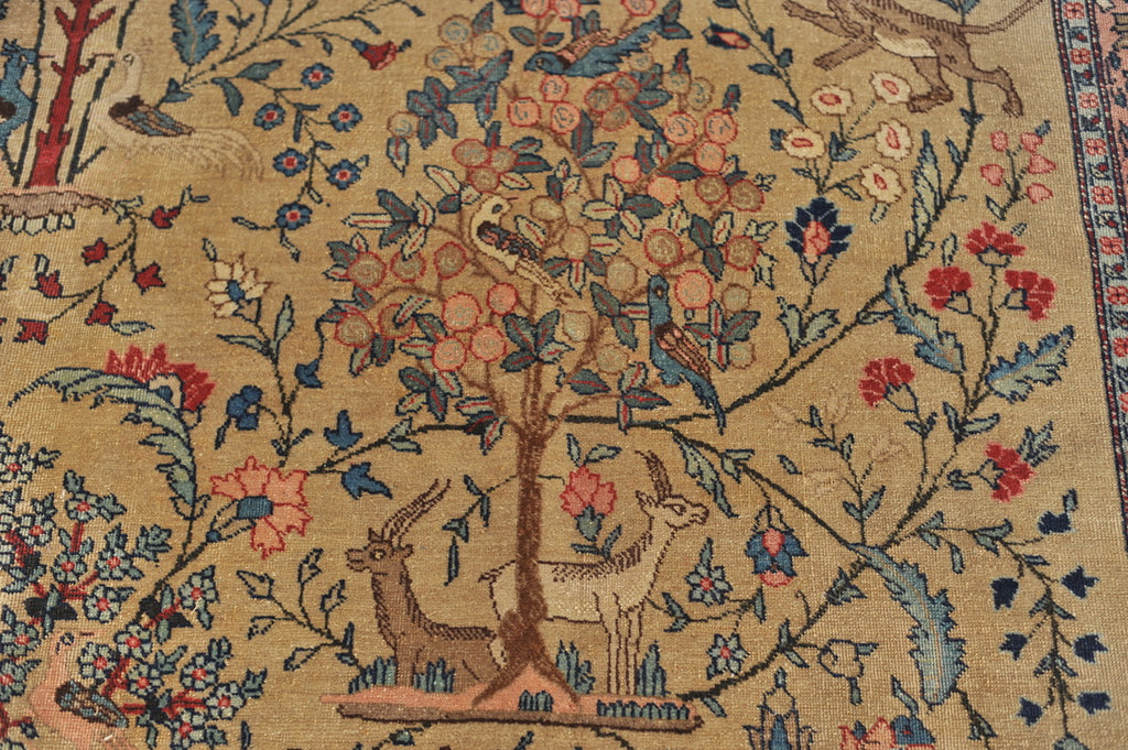 RARE "CREATOR'S VISION" PARADISE TREE OF LIFE TABRIZ with Phoenix, Leopards, Fawn, & Roosters | Camel Ground & Bakshayesh Blue Border | UNREAL | 9.8 x 13
