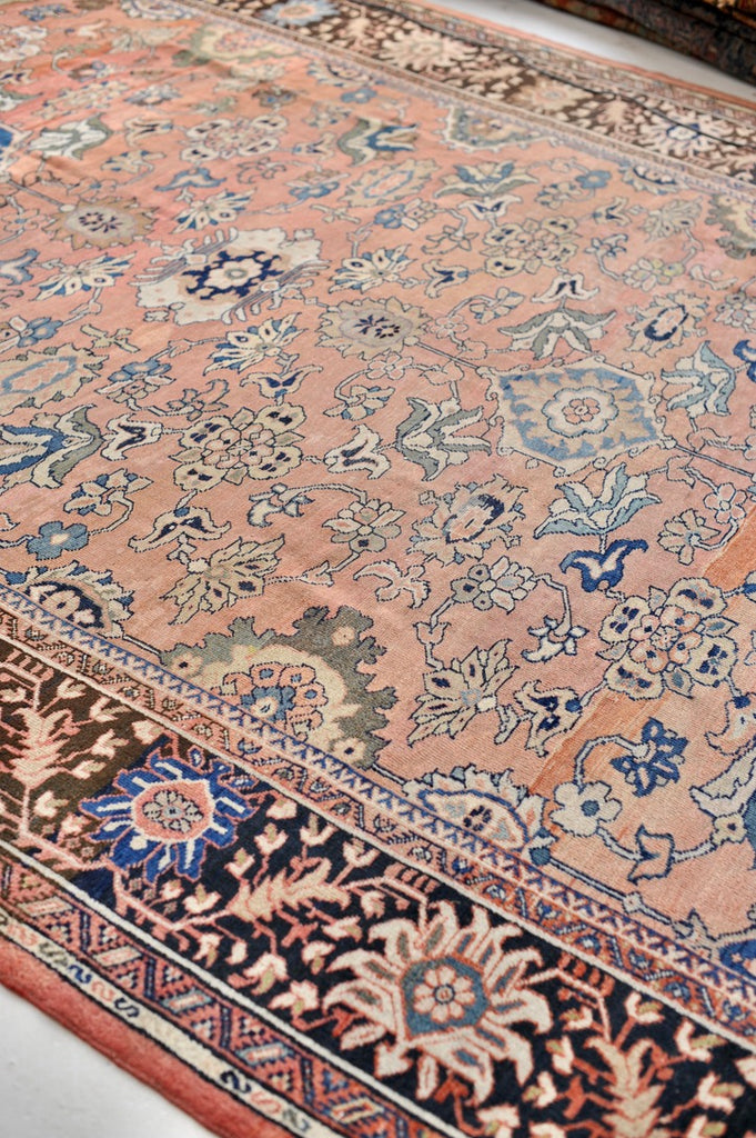 SOLD | MAGNIFICENT Antique Mahal with Naive Botanical Drawing | Truly Gorgeous Hues with Muted Apricot, Terracotta, Salmon, Clay, Rust | ~ 10.5 x 14