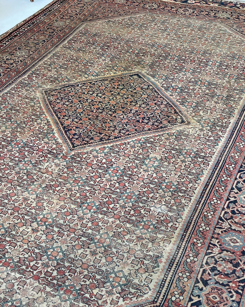 GENUINE Old-World Antique Beauty - Soft Eggshell Beige with Blush, Blue, & Terracotta | 8.8 x 12