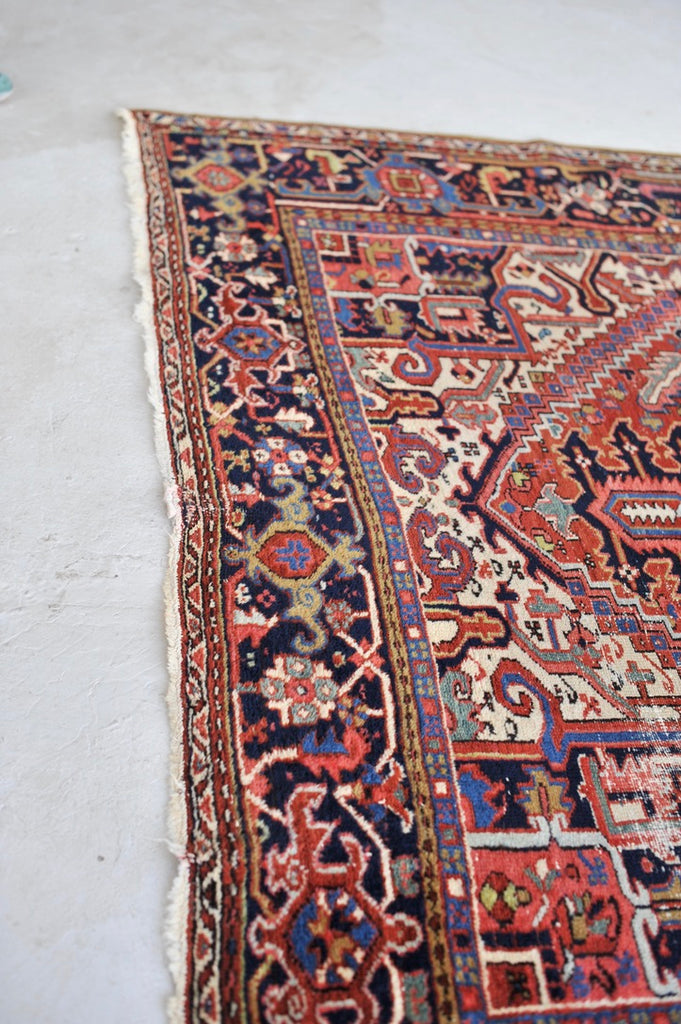 SOLD | BERRY & TEAL Medallion | Antique Persian Heriz Northwest Geometric Village Rug | 8.3 x 11.4