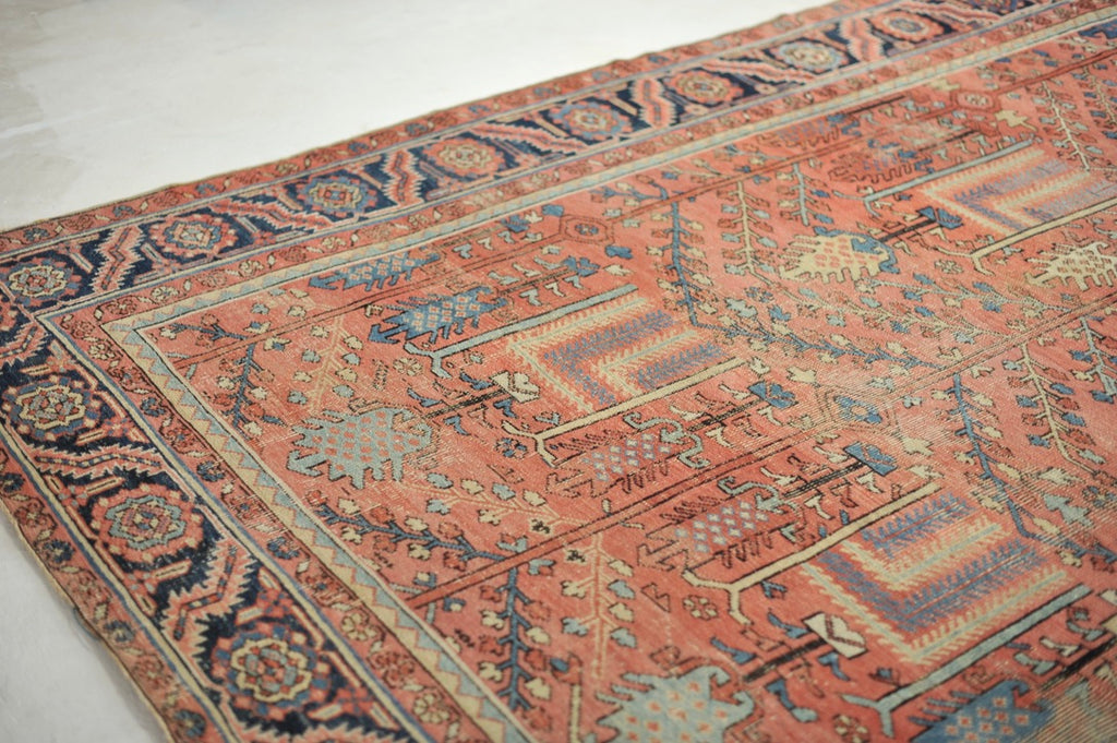 RESERVED FOR UZODINMA***  RARE Collector's Willow Tree of Life Antique Persian Heriz Northwest Village Rug, C. 1915 | Salmon & Coral with Ice Blues and Teals | 9.5 x 12