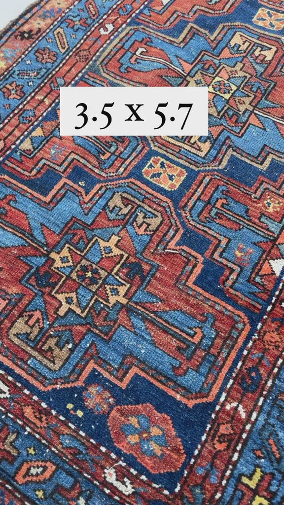 SOLD | Beautiful Antique Navy and Rust Elephant Track Inspired | 3.5 x 5.7