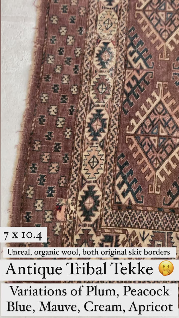 RESERVED FOR SHOOT*** VELVET-LIKE Antique Tekke | Soft Plum, Peacock Teal, Mocha, Espresso, Linen Beige | 7 x 10.4