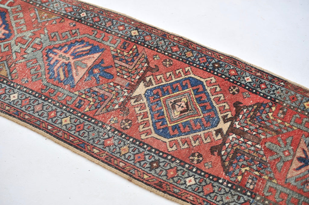 RARE & GORGEOUS Skinny Antique Northwest | Narrow Meandering Runner with Slate Blue, Dirty Lavender, Blush | 2.2 x 9.11