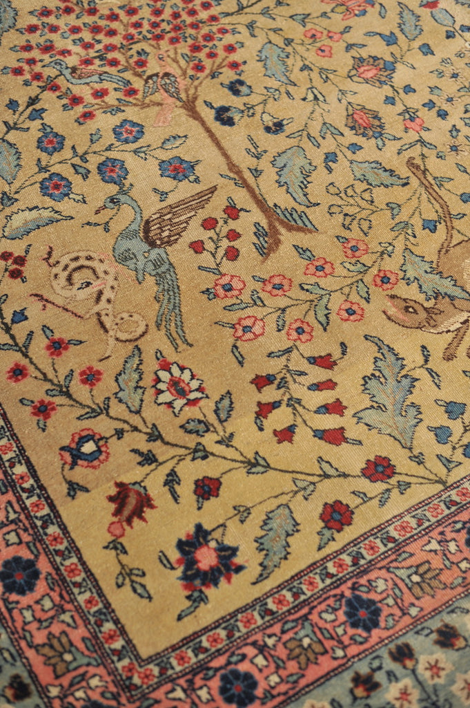 RARE "CREATOR'S VISION" PARADISE TREE OF LIFE TABRIZ with Phoenix, Leopards, Fawn, & Roosters | Camel Ground & Bakshayesh Blue Border | UNREAL | 9.8 x 13
