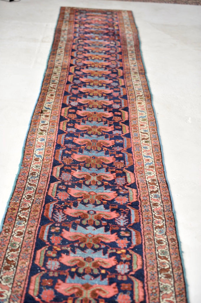 SOLD | LONG & NARROW Antique STUNNER | Navy, Salmon, Green & more Antique Runner | 2.9 x 16.11