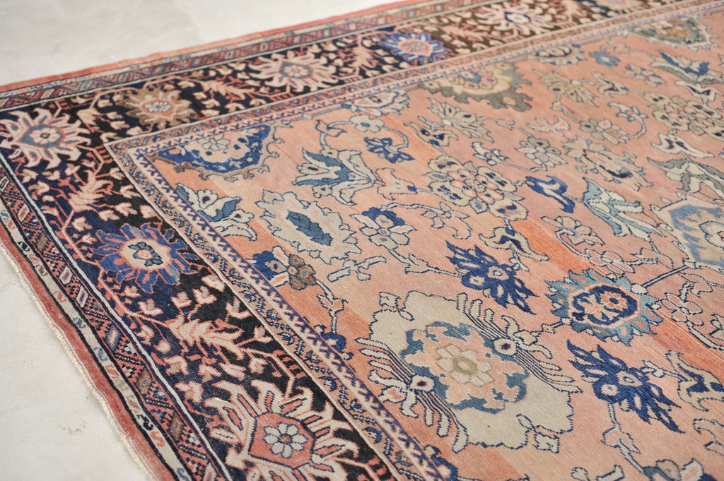 SOLD | MAGNIFICENT Antique Mahal with Naive Botanical Drawing | Truly Gorgeous Hues with Muted Apricot, Terracotta, Salmon, Clay, Rust | ~ 10.5 x 14