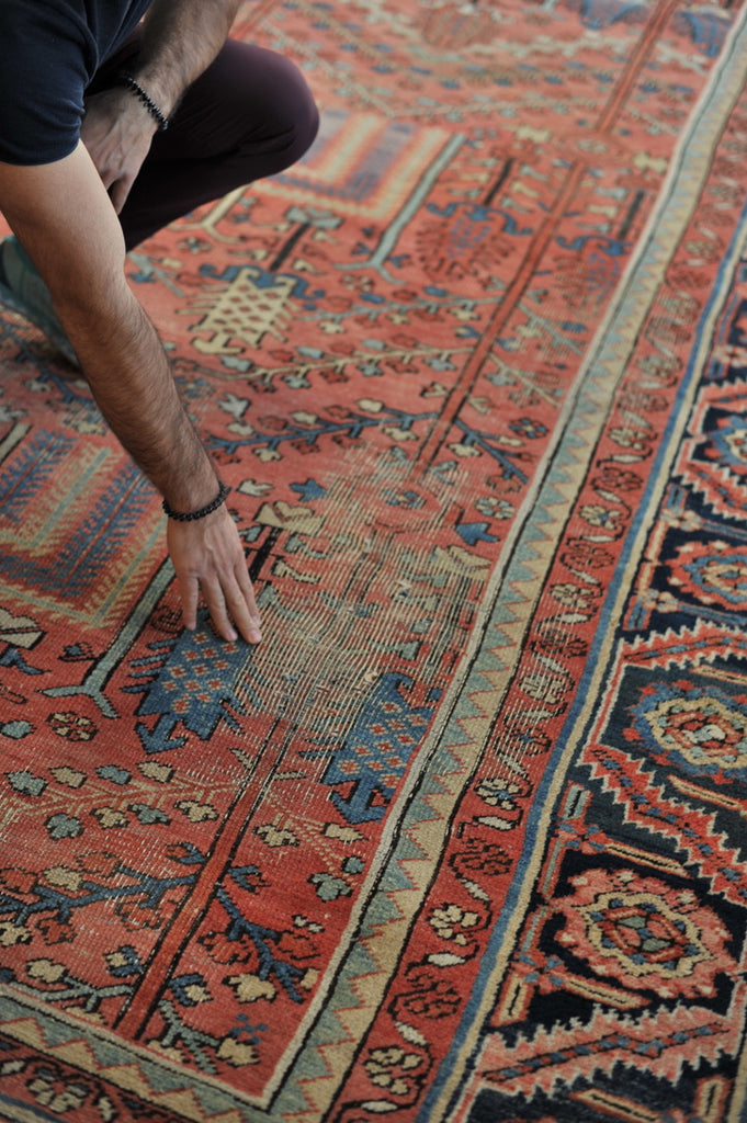 RESERVED FOR UZODINMA***  RARE Collector's Willow Tree of Life Antique Persian Heriz Northwest Village Rug, C. 1915 | Salmon & Coral with Ice Blues and Teals | 9.5 x 12