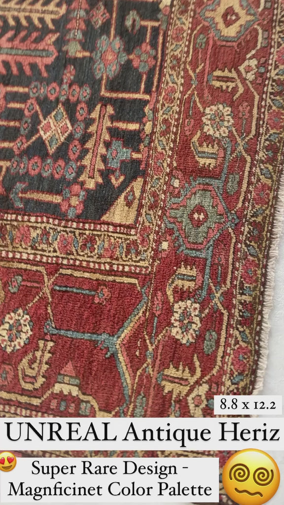 RESERVED FOR LORI*** MINT RARE Design with Gorgeous Color Palette | One-of-One Antique Persian Heriz | 8.8 x 12.2