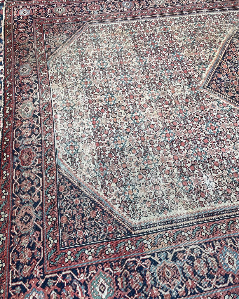 GENUINE Old-World Antique Beauty - Soft Eggshell Beige with Blush, Blue, & Terracotta | 8.8 x 12