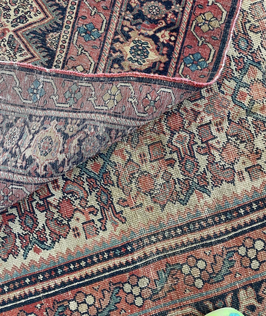 GENUINE Old-World Antique Beauty - Soft Eggshell Beige with Blush, Blue, & Terracotta | 8.8 x 12