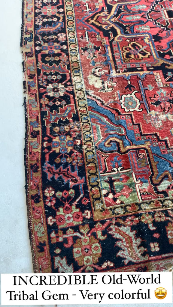 SOLD | Antique Karaja Rug | Old World Charming Mint and Grassy Green Corners with Sky Blue | 7.5 x 11.2