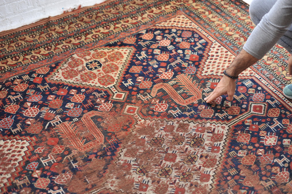 NEVER AGAIN SIZE Antique Runner Kelleh Southwest BEAUTY | Nomadic Animals, Pure Wool GEM with Navy, Camel, More | 6.9 x 19.4