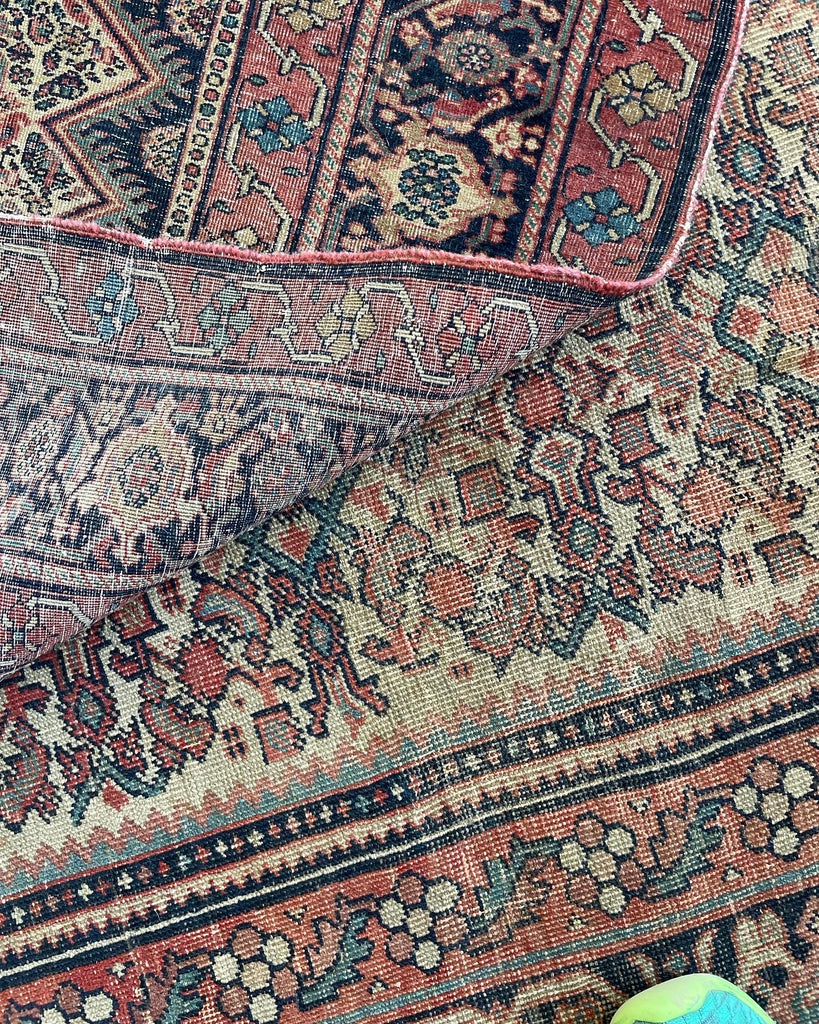 GENUINE Old-World Antique Beauty - Soft Eggshell Beige with Blush, Blue, & Terracotta | 8.8 x 12