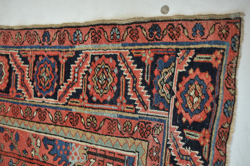 RESERVED FOR UZODINMA***  RARE Collector's Willow Tree of Life Antique Persian Heriz Northwest Village Rug, C. 1915 | Salmon & Coral with Ice Blues and Teals | 9.5 x 12