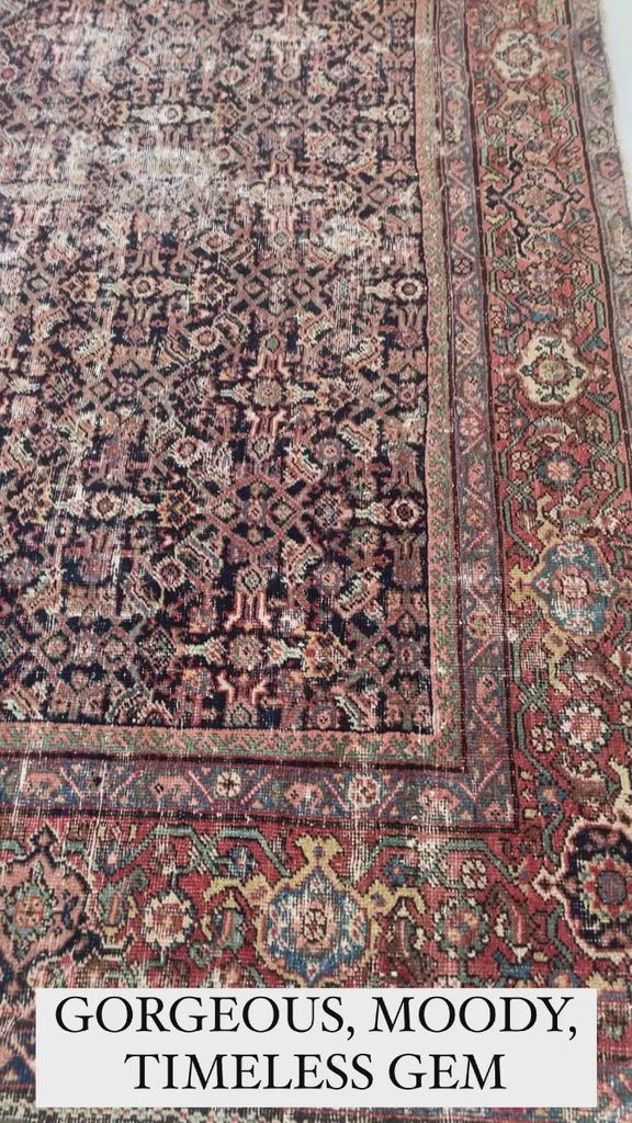 GENUINE ANTIQUE PERSIAN CARPET - Very Moody & Deep Old-World Indigo Feraghan-Mahal with Green, Rust, Honey... | 10 x 13