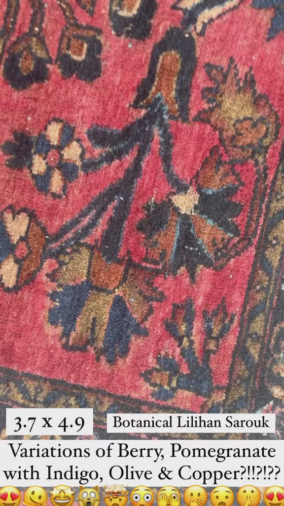 ARTISTIC Antique Lilihan Sarouk | Berry, Blush, Olive, Indigo & Copper | 3.7 x 4.9