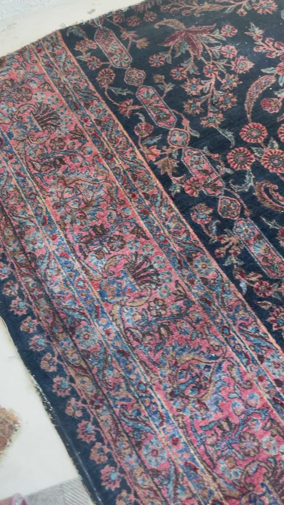 SOLD | MAMMOTH BALLROOM Size Antique Ralph Lauren Vibe | Luxurious & Velvety Botanical Navy & Pink | 11.3 x 19.4
