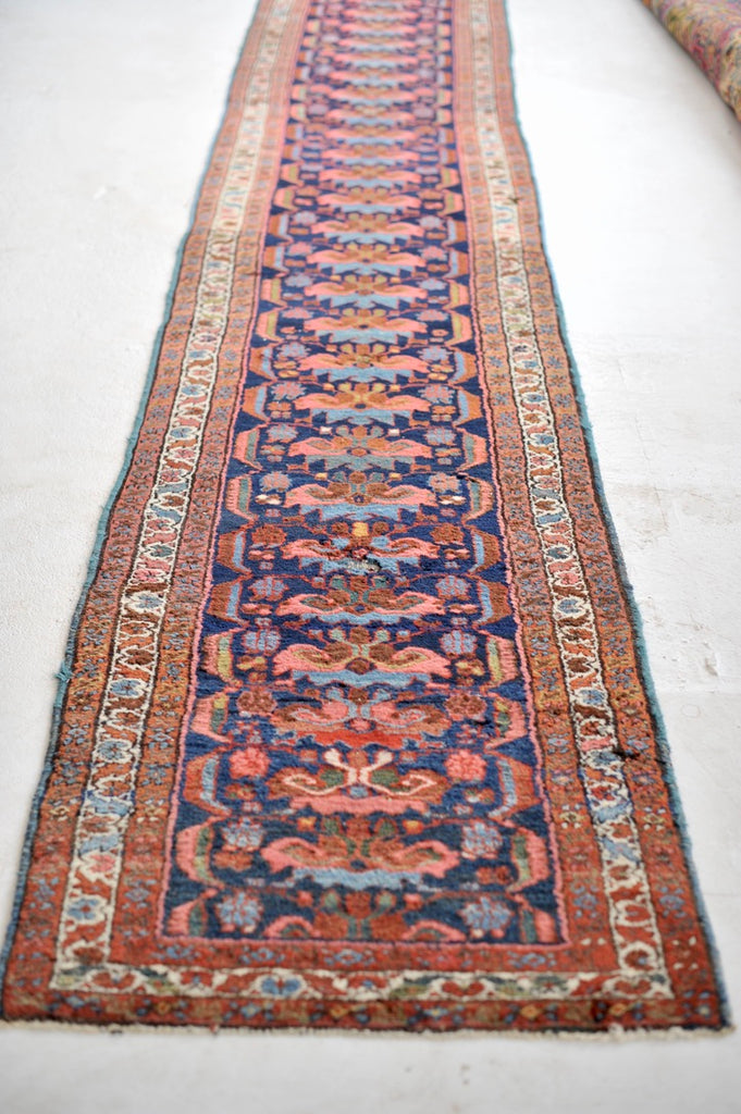 SOLD | LONG & NARROW Antique STUNNER | Navy, Salmon, Green & more Antique Runner | 2.9 x 16.11