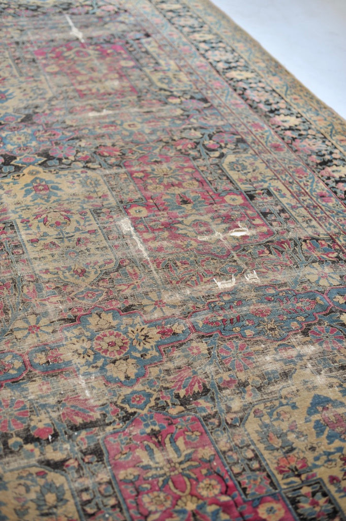 PALACE SIZE Antique | ICONIC Garden Inspired Design ; Charcoal, Magenta, Denim Blue | 11.4 x 17.7