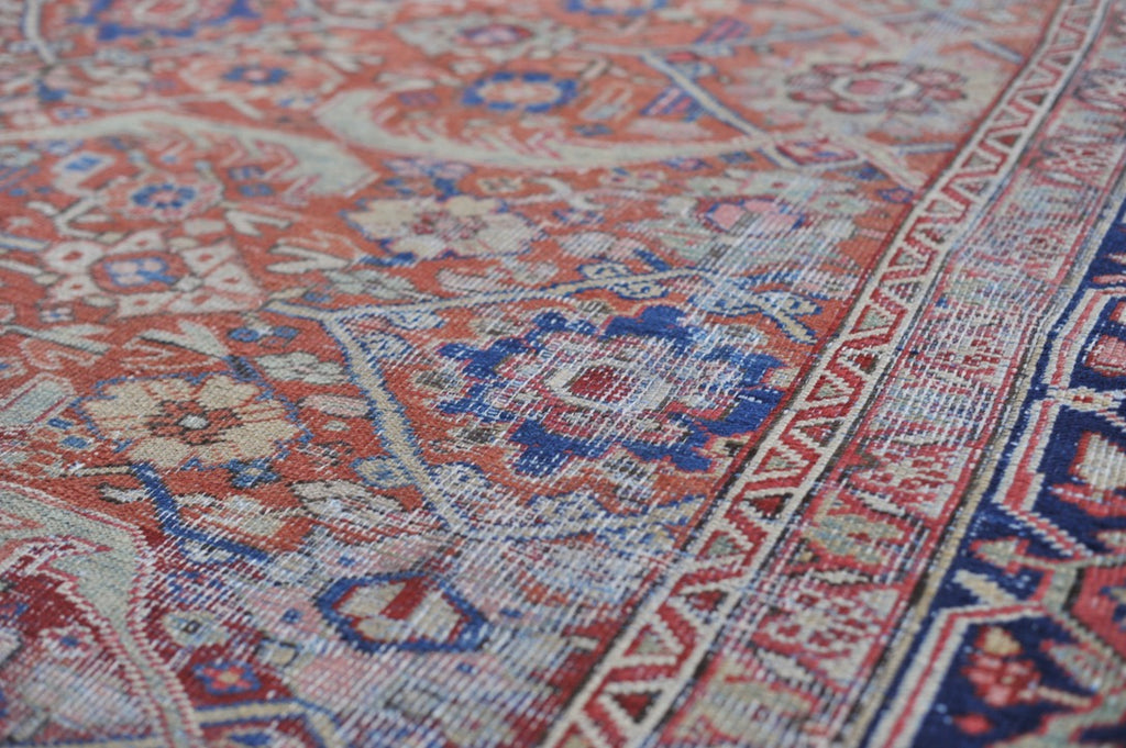 UNIQUE All-Over Antique Persian Mahal Geometric Jagged Flower Pattern | Tons of Variations of Rust, Clay, & Umber with Seafoam | 9.7 x 13