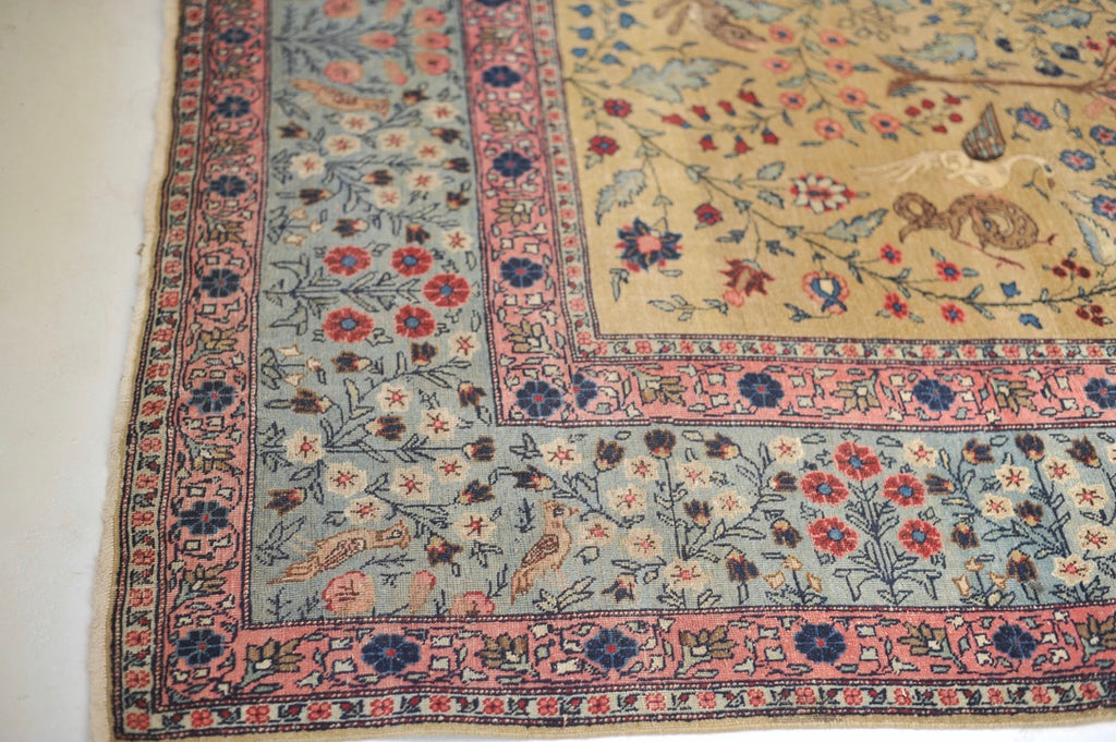 RARE "CREATOR'S VISION" PARADISE TREE OF LIFE TABRIZ with Phoenix, Leopards, Fawn, & Roosters | Camel Ground & Bakshayesh Blue Border | UNREAL | 9.8 x 13