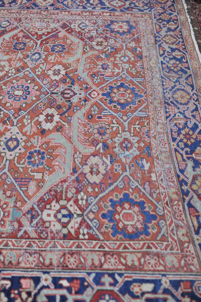UNIQUE All-Over Antique Persian Mahal Geometric Jagged Flower Pattern | Tons of Variations of Rust, Clay, & Umber with Seafoam | 9.7 x 13