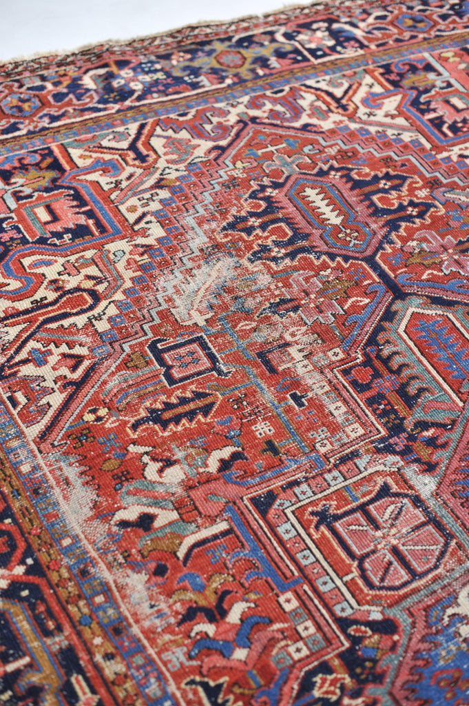 SOLD | BERRY & TEAL Medallion | Antique Persian Heriz Northwest Geometric Village Rug | 8.3 x 11.4