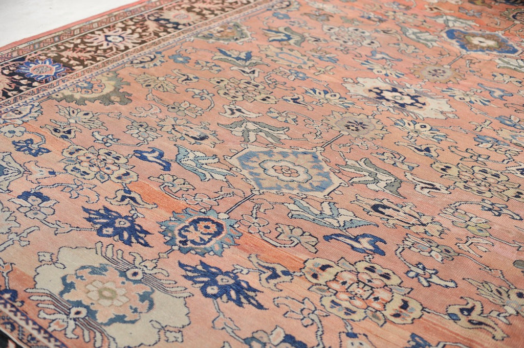 SOLD | MAGNIFICENT Antique Mahal with Naive Botanical Drawing | Truly Gorgeous Hues with Muted Apricot, Terracotta, Salmon, Clay, Rust | ~ 10.5 x 14