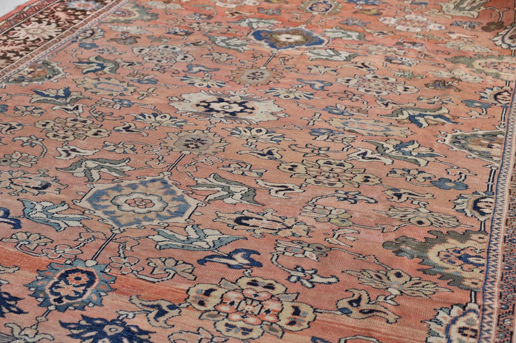 SOLD | MAGNIFICENT Antique Mahal with Naive Botanical Drawing | Truly Gorgeous Hues with Muted Apricot, Terracotta, Salmon, Clay, Rust | ~ 10.5 x 14
