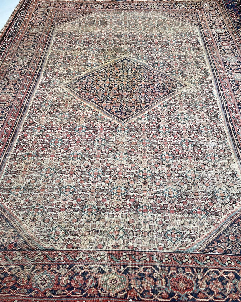 GENUINE Old-World Antique Beauty - Soft Eggshell Beige with Blush, Blue, & Terracotta | 8.8 x 12