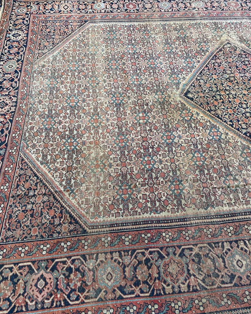 GENUINE Old-World Antique Beauty - Soft Eggshell Beige with Blush, Blue, & Terracotta | 8.8 x 12
