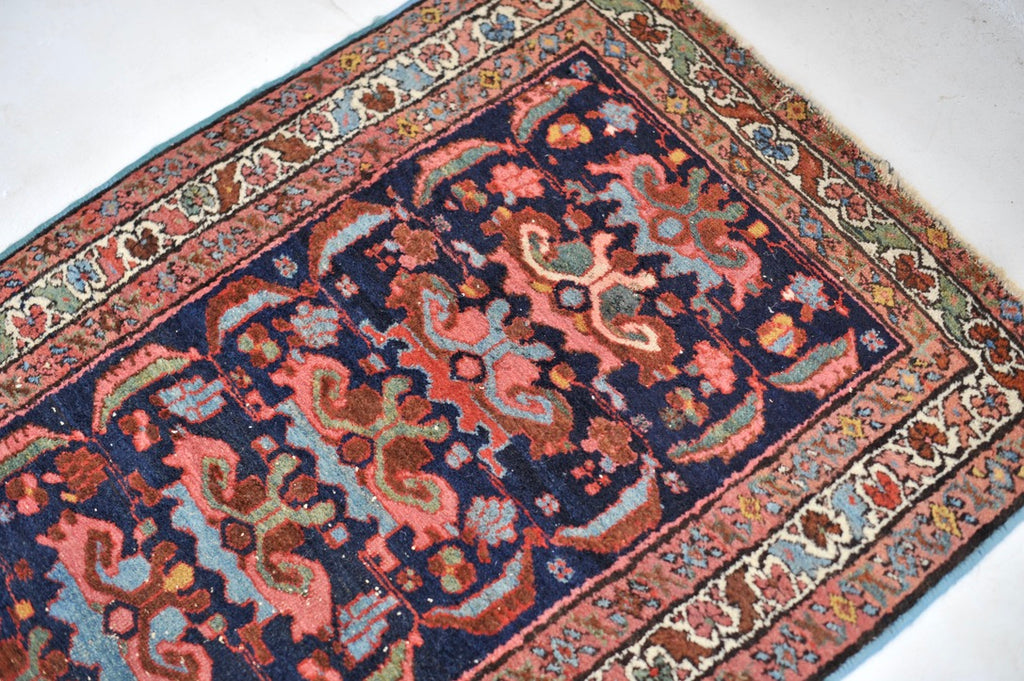 SOLD | LONG & NARROW Antique STUNNER | Navy, Salmon, Green & more Antique Runner | 2.9 x 16.11