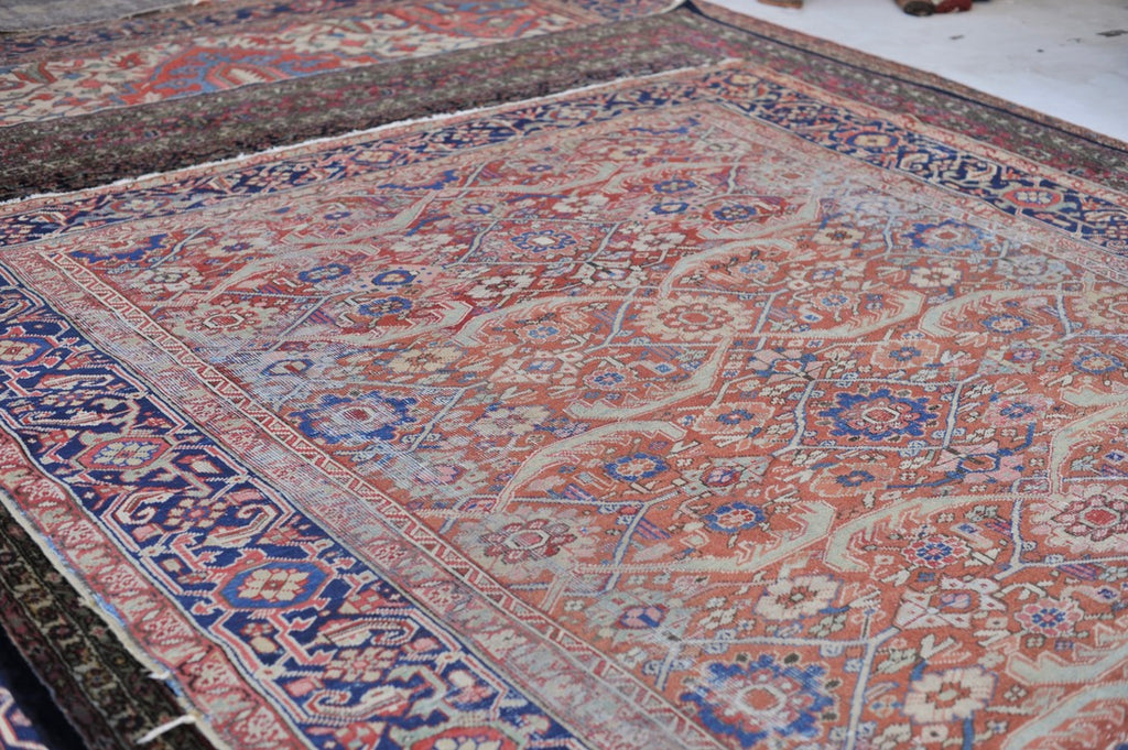 UNIQUE All-Over Antique Persian Mahal Geometric Jagged Flower Pattern | Tons of Variations of Rust, Clay, & Umber with Seafoam | 9.7 x 13