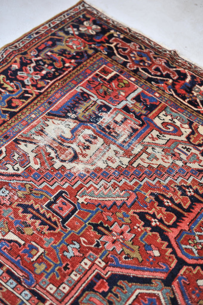 SOLD | BERRY & TEAL Medallion | Antique Persian Heriz Northwest Geometric Village Rug | 8.3 x 11.4