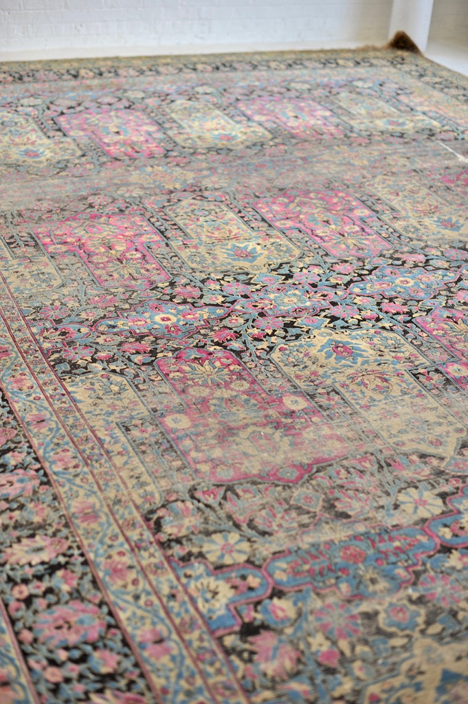 PALACE SIZE Antique | ICONIC Garden Inspired Design ; Charcoal, Magenta, Denim Blue | 11.4 x 17.7
