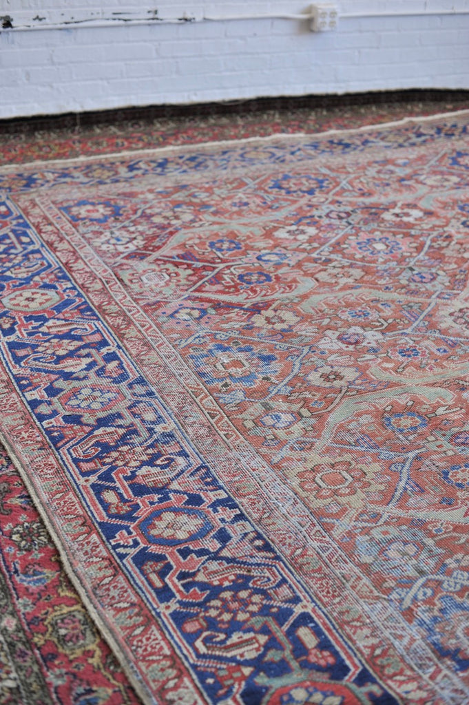 UNIQUE All-Over Antique Persian Mahal Geometric Jagged Flower Pattern | Tons of Variations of Rust, Clay, & Umber with Seafoam | 9.7 x 13