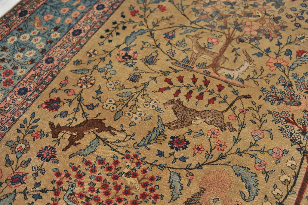 RARE "CREATOR'S VISION" PARADISE TREE OF LIFE TABRIZ with Phoenix, Leopards, Fawn, & Roosters | Camel Ground & Bakshayesh Blue Border | UNREAL | 9.8 x 13