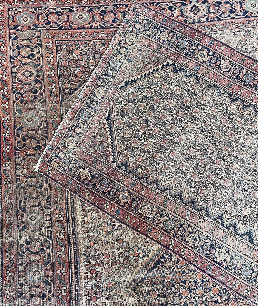 GENUINE Old-World Antique Beauty - Soft Eggshell Beige with Blush, Blue, & Terracotta | 8.8 x 12