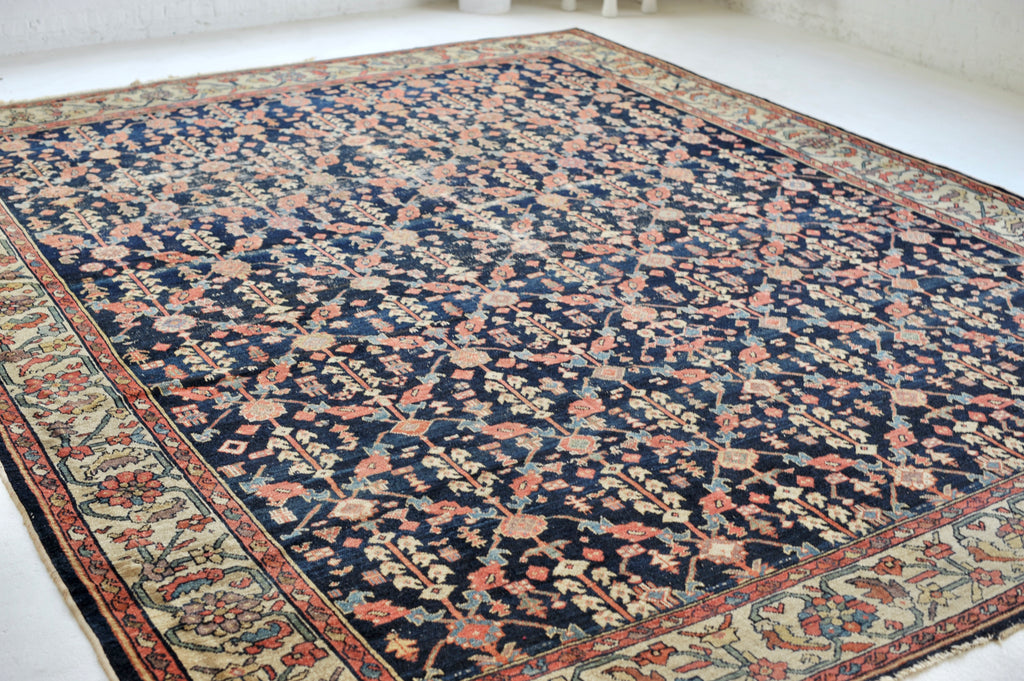 ABSOLUTE DIVINE Antique Bibikibad Rug | Ancient Lattice Design with a Border from Another UNIVERSE |   9.11 x 12.6