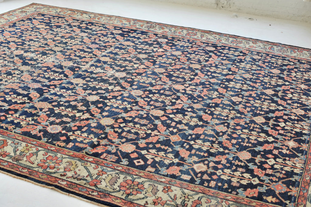 ABSOLUTE DIVINE Antique Bibikibad Rug | Ancient Lattice Design with a Border from Another UNIVERSE |   9.11 x 12.6