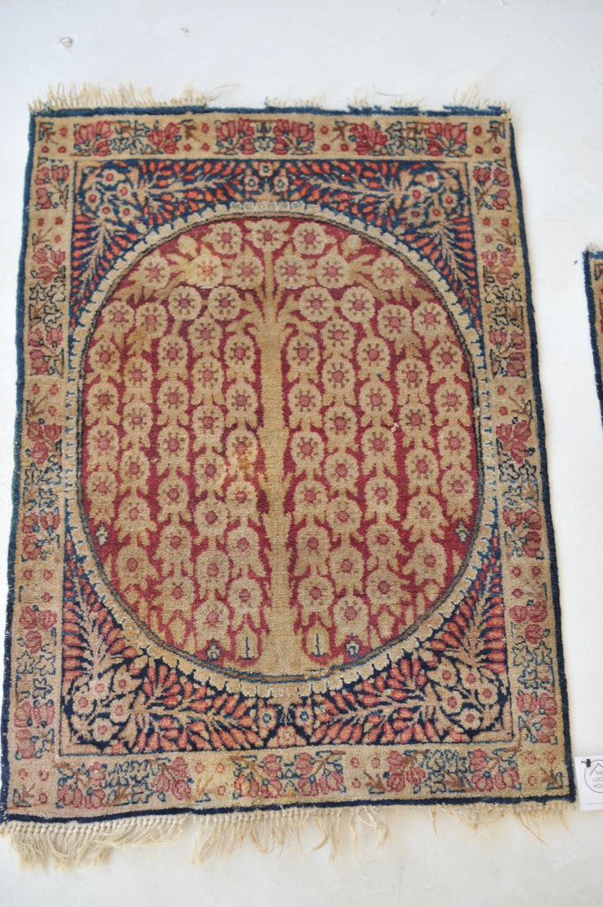 RARE TWIN SISTER Tree of Life Antique Rugs / Mats | A Pair of Unbelievable Weeping Willow Tree of Life Antique Rug Mats  | ~ 1.9 x 2.6