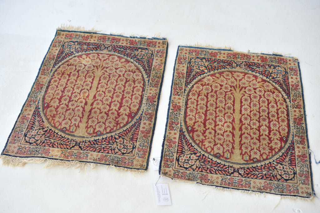 RARE TWIN SISTER Tree of Life Antique Rugs / Mats | A Pair of Unbelievable Weeping Willow Tree of Life Antique Rug Mats  | ~ 1.9 x 2.6