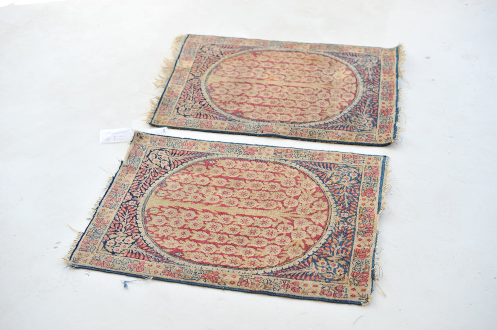 RARE TWIN SISTER Tree of Life Antique Rugs / Mats | A Pair of Unbelievable Weeping Willow Tree of Life Antique Rug Mats  | ~ 1.9 x 2.6
