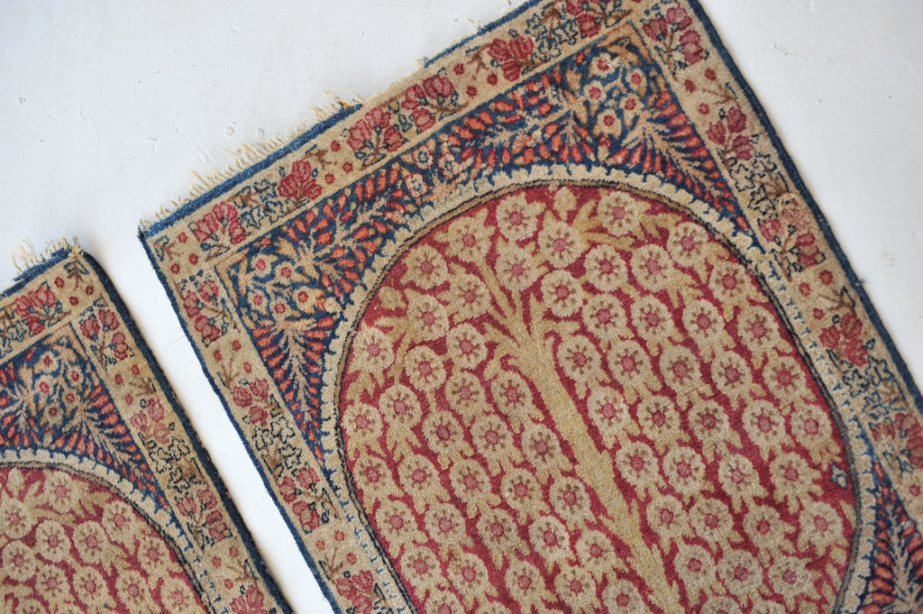 RARE TWIN SISTER Tree of Life Antique Rugs / Mats | A Pair of Unbelievable Weeping Willow Tree of Life Antique Rug Mats  | ~ 1.9 x 2.6